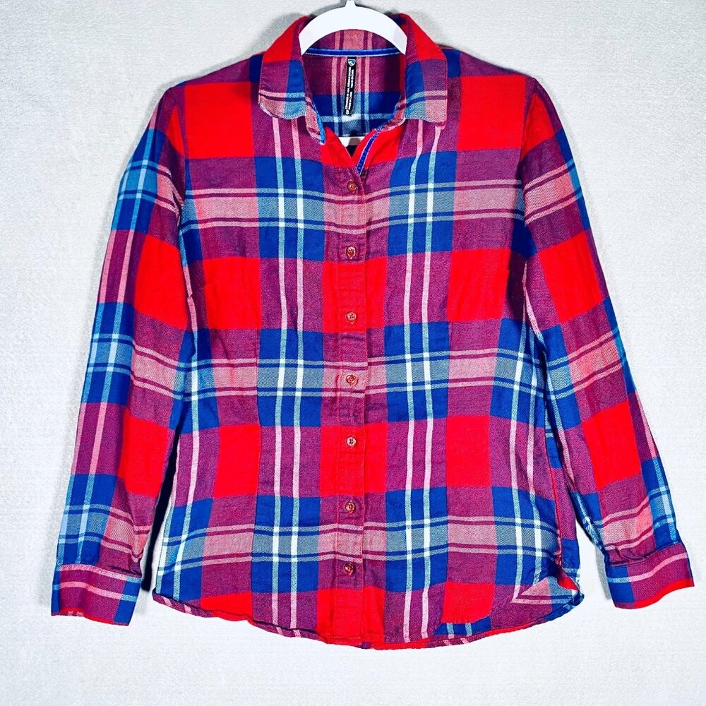Kuhl Flannel Shirt Womens S Red Cotton Blend Button Up Plaid Hiking Outdoor